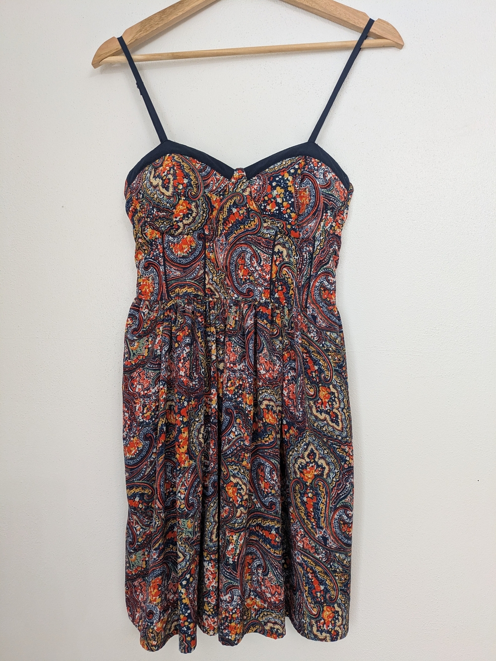 American Rag Navy Paisley Mini Dress with Orange & Red Accents